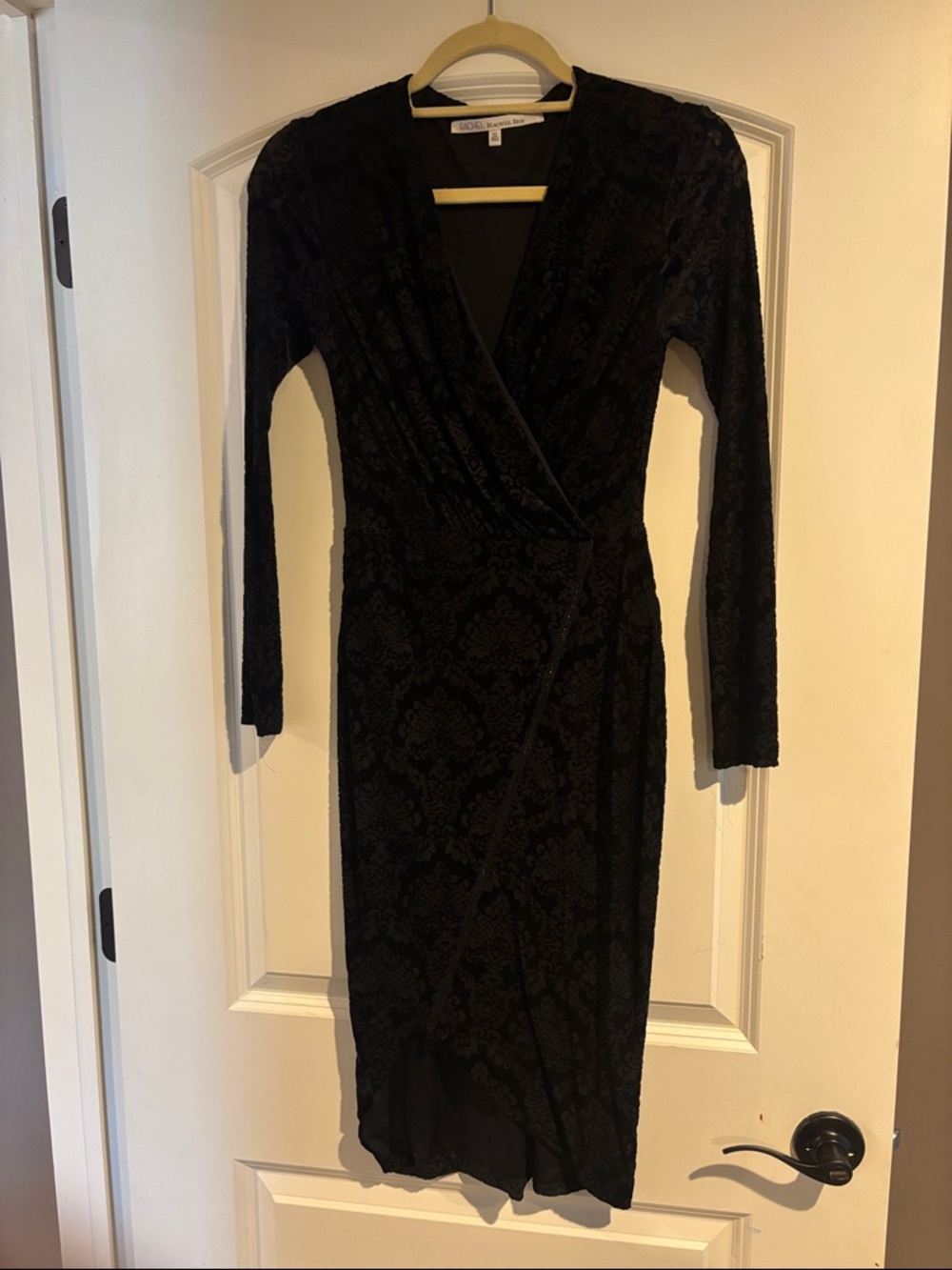 RACHEL Rachel Roy Black Long-Sleeve Wrap-Style Midi Dress